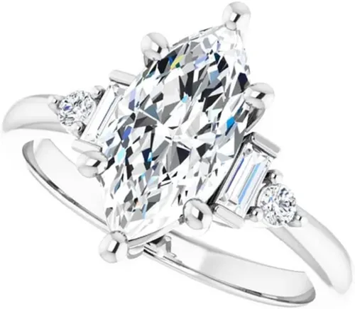 JEWELERYIUM - Anillo de compromiso de moissanita incoloro de 4 quilates de corte marquesa, juego de anillos de boda y novia, estilo halo solitario,