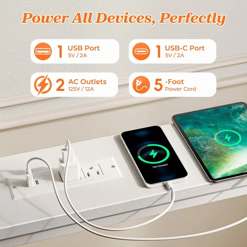 Miniatura 4 de SUPERJARE Mesa de sofá de 102.3 pulgadas con 2 tomas de corriente y puertos USB-C, mesa consola estrecha de 5.9 pulgadas con almacenamiento, extra