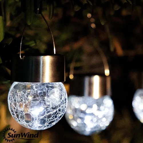 Miniatura 3 de SUNWIND Luces solares colgantes para exteriores, paquete de 8 luces decorativas de jardín de vidrio agrietado, impermeables, para patio, valla
