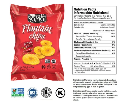 Miniatura 2 de SAMAI Chips de plátano de chile de 2.65 onzas, paquete de 15 unidades, totalmente naturales, sin OMG, sin gluten y Kosher