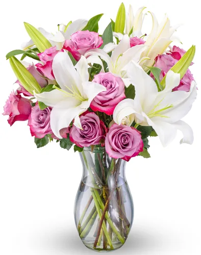 Miniatura 6 de Benchmark Bouquets - Rosas naranjas y lirios, jarrón incluido, flores frescas cortadas y cultivadas, regalo para decoración del hogar, cumpleaños