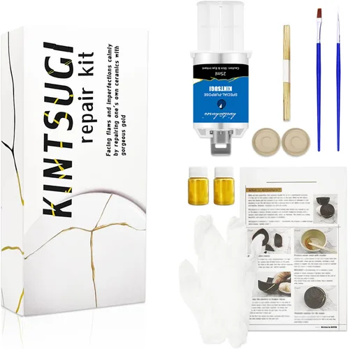 Kit de reparación Kintsugi en oro, kit japonés de Kintsugi para mejorar tu cerámica, repara tu cerámica significativa con polvo de oro de tamaño