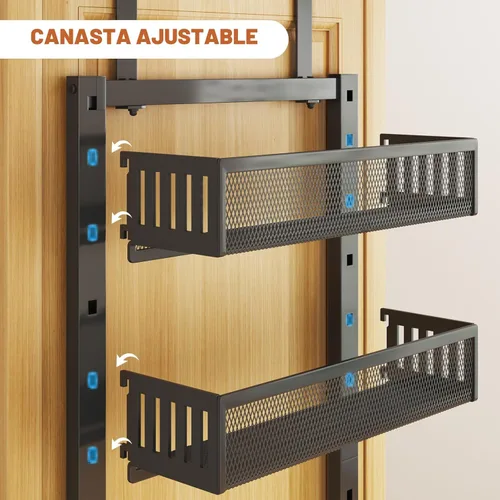 Miniatura 8 de Organizadores y almacenamiento para puerta de despensa, marco de metal grande de 8 niveles resistente sobre la puerta, estante de especias 2 en 1