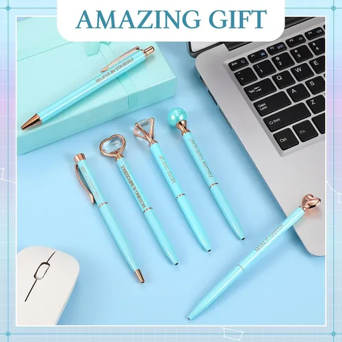 Miniatura 3 de Yeaqee Juego de 6 bolígrafos inspiradores para mujer, regalo 2026, bolígrafos de diamante con cristal, suministros de oficina motivacionales con Azul