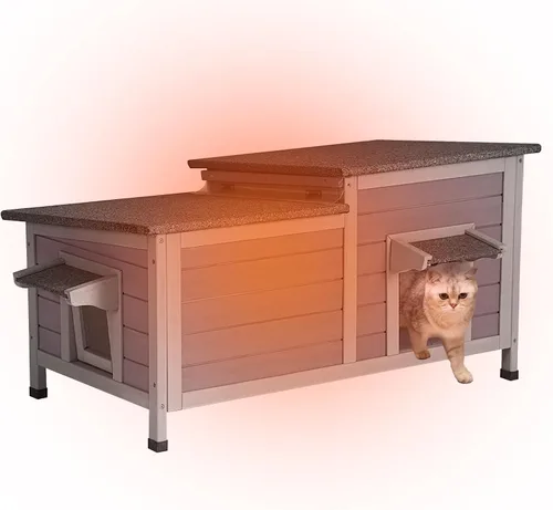 Miniatura 7 de Aivituvin Casa de gatos al aire libre resistente a la intemperie con dos pisos, refugio para gatos salvajes con puertas de escape, madera maciza