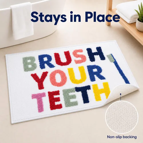 Miniatura 6 de Brush Your Teeth - Tapetes de baño de 17 x 24 pulgadas, suaves, absorbentes y antideslizantes, lavables a máquina con diseños de letras coloridas