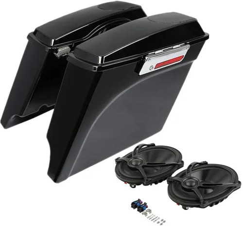 TCMT Alforjas extendidas de 5 pulgadas con tapas de altavoz de 5 x 7 pulgadas para modelos Harley Touring CVO Road Glide Road King Street Glide