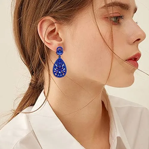 Miniatura 4 de EleQueen Aretes colgantes de cristal austriaco para mujer para boda