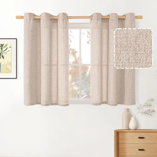 Miniatura 135 de BGment Cortinas de Lino Beige de 63 Pulgadas de Largo 2 Paneles - Tratamientos para Ventanas con Textura de Arpillera Filtrantes de Luz Cortinas