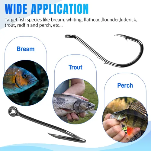 Miniatura 9 de AGOOL anzuelos de pesca con pico afilado de púas de pulpo, acero de alto carbono, ojo cerrado extra afilado para pesca de agua salada, tamaño 8 #