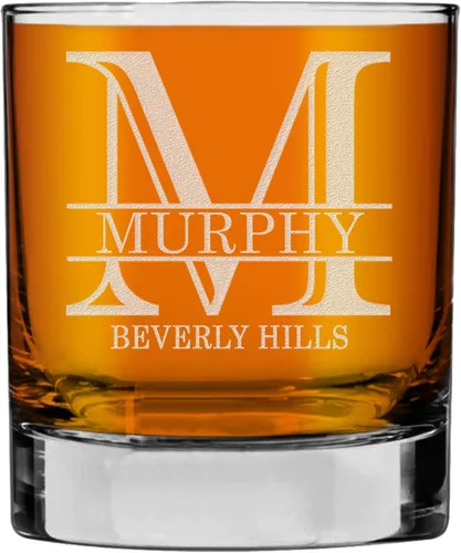Miniatura 43 de Monograma grabado de cristal de whisky Rocks de 11 onzas (letra S), regalos de bourbon personalizados de la A-Z para hombres, día del padre, vidrio