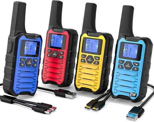 Miniatura 10 de Wishouse K15 Walkie Talkies de largo alcance para adultos, radios bidireccionales recargables paquete de 4, 2W FRS, 22 canales, USB-C, linterna