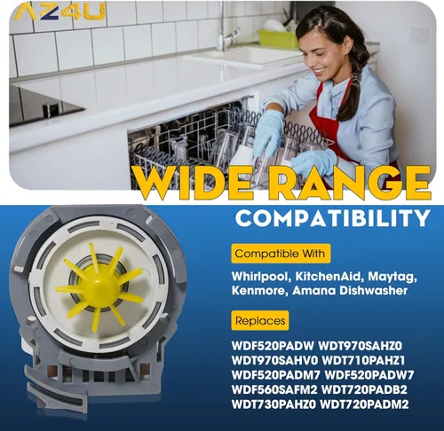 Miniatura 4 de AZ4U El motor de la bomba de drenaje para lavavajillas reemplaza a Whirlpool WDF520PADW WDT970SAHZ0 WDT970SAHV0 WDT710PAHZ1 WDF520PADM7 WDF520PADW7
