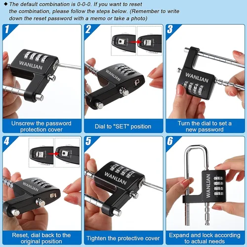 Miniatura 7 de Cerradura de combinación, cerradura de combinación de 4 dígitos, grillete de 3/8 pulgadas de largo, candado impermeable para exteriores