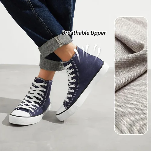 Miniatura 3 de Zapatillas de lona altas para hombre, zapatos de lona casuales con cordones para hombre, zapatos de lona de moda blanca y negra para caminar