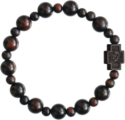 Miniatura 2 de Sine Cera Pulsera de rosario católico de madera de azufaifo oscuro, cuentas lisas de 0.394 in