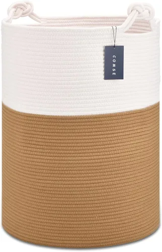 Miniatura 19 de COMSE Cesta de Manta Extra Grande, Cesta de Almacenamiento Tejida Alta, Cesta de Guardería, 15.7"x 21.7", Cesta de Lavandería de Cuerda de Algodón