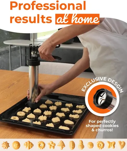 Miniatura 4 de KneadEat Premium Kit de 68 piezas para hacer churros - Pistola de prensa de galletas tipo spritz - Pistola de glaseado. 12 discos para galletas