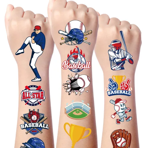 Gameza Tatuajes temporales de béisbol – Más de 200 calcomanías de tatuajes de béisbol, regalos de fiesta de cumpleaños, decoraciones deportivas,