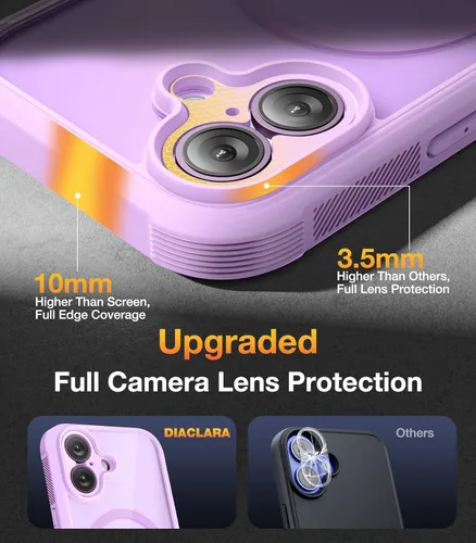 Miniatura 208 de Diaclara Funda diseñada para iPhone 16, mejorada [protección completa de la cámara], carcasa resistente de cuerpo completo con protector de pantalla