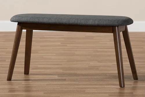 Miniatura 8 de Baxton Studio Easton - Banco de madera tapizado de tela gris oscuro moderno de mediados de siglo Gris claro