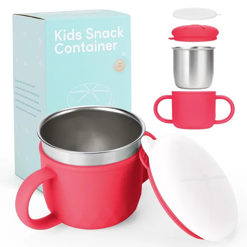 Miniatura 18 de Contenedor de merienda para niños pequeños, contenedores de merienda de acero inoxidable a prueba de derrames para niños pequeños con tapas y asas