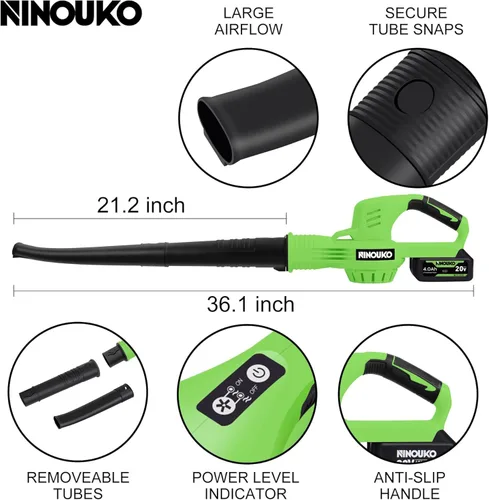 Miniatura 6 de Soplador de hojas inalámbrico, soplador de hojas eléctrico de 20V con batería de 4000mAh y cargador, 2 modos de velocidad, sopladores de hojas