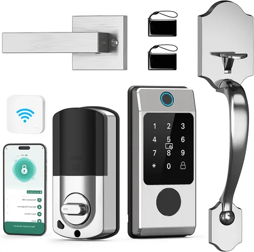 Miniatura 8 de Cerradura inteligente Wi-Fi con juegos de asas, cerradura de puerta de entrada sin llave Miuedo para puerta delantera, compatible con Alexa y Google