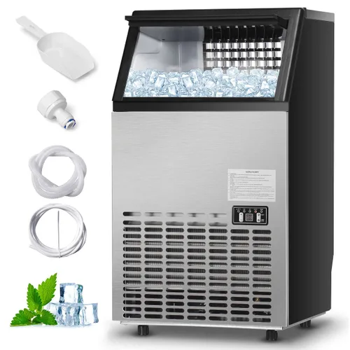 KOTEK Máquina comercial para hacer hielo, hace 110 libras de hielo en 24 horas con capacidad de almacenamiento de 33 libras, 45 cubos, ideal para