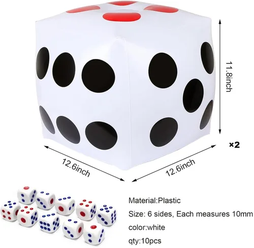 Miniatura 2 de Dados inflables gigantes de 13 pulgadas, juego de 2 dados inflables gigantes para diversión al aire libre y 10 dados de 0.472 in para juegos amplios