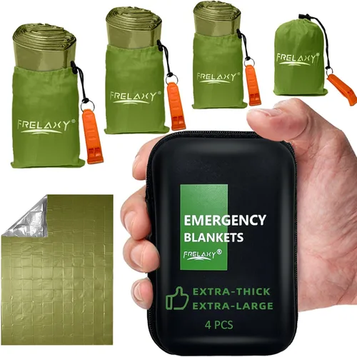 Miniatura 11 de Frelaxy Paquete de 2/4 mantas de emergencia, extra gruesas, extra grandes, con silbatos, bolsas de almacenamiento y funda de EVA
