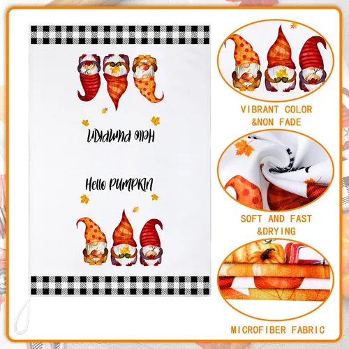 Miniatura 6 de Sratte 4 piezas de toallas de cocina de Acción de Gracias, toallas de mano de otoño 16 x 24 pulgadas, paño de cocina de calabaza, gnomo de otoño
