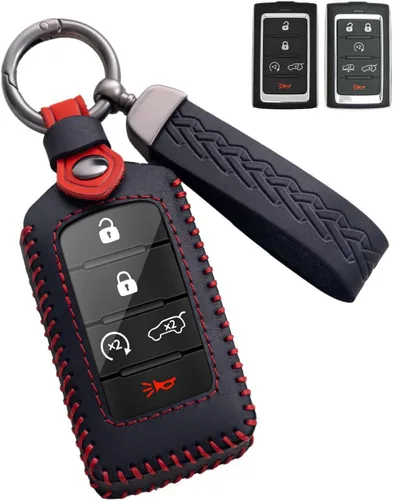 Funda de cuero para llavero de Jeep, funda protectora de llavero inteligente compatible con Grand Cherokee L Grand Wagoneer 2021-2026 (negro)