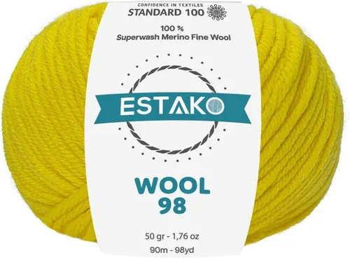 Miniatura 25 de Estako Lana 98 100% Lana Merina Superwash Lana Media Lana Lana Suave Tejido y Crochet Hilo 1.76 oz (50gr) 98 yds (295.3 ft) (6147 - Off White)