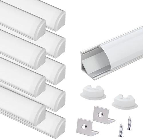 VST Paquete de 10 canales LED de 3.3 pies, canal difusor LED en forma de V, sistema de canales de aluminio LED con cubierta lechosa, tapas finales y