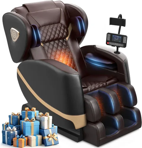 FURNIMAT Silla de masaje de cuerpo completo, silla de masaje de gravedad cero con 10 rodillos fijos, bolsas de aire, calefacción, masaje de pies,