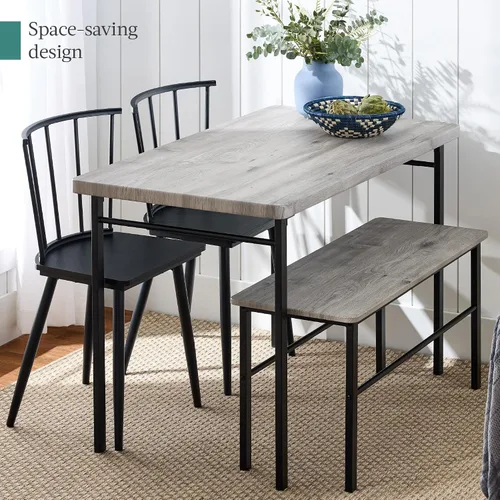 Miniatura 5 de Best Choice Products Juego de mesa de comedor de 4 piezas con 2 sillas de husillo negro, banco de comedor, mesa de cocina, sillas Windsor, color gris