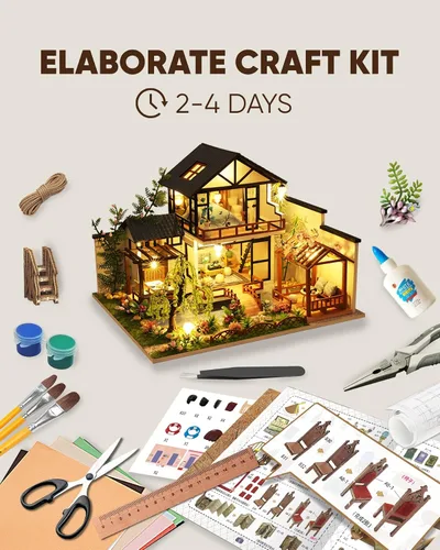 Miniatura 2 de Kit de casa en miniatura para bricolaje, kit de casa de muñecas para adultos para construir, kit de mini casa con LED, kits de diorama