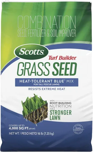 Miniatura 14 de Scotts Turf Builder Semillas de césped resistentes al calor, variedad Blue Mix para céspedes de festuca alta con fertilizante y mejorador de suelo