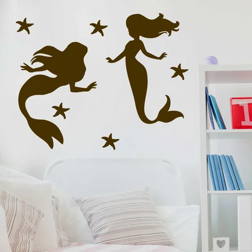 Miniatura 4 de Juego de adhesivos de pared con silueta de sirena (gris)