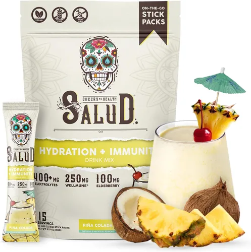 Miniatura 19 de Paquetes de Hidratación 2 en 1 Salud + Polvo de Electrolitos para la Inmunidad, Piña - Mezcla para Bebida de Agua Fresca, Baya del Saúco, Libre
