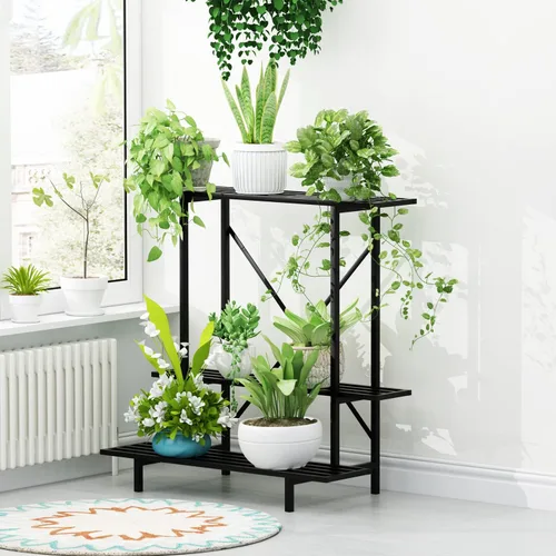 Miniatura 2 de Zhongma Soporte para plantas de 3 niveles que ahorra espacio, resistente para balcón, hogar, jardín, soporte de metal resistente para plantas