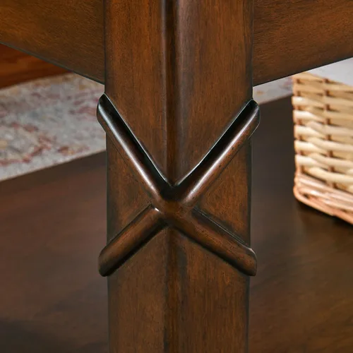 Miniatura 6 de Mesa auxiliar de madera maciza con estante de almacenamiento, mesa auxiliar rectangular vintage para sofá con mesa de empalme y patas talladas, mesa