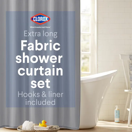Miniatura 12 de CLOROX Cortina de ducha para baño con juego de forro de PEVA impermeable y liviano, tamaño estándar para baño, con imanes con peso y 12 ganchos
