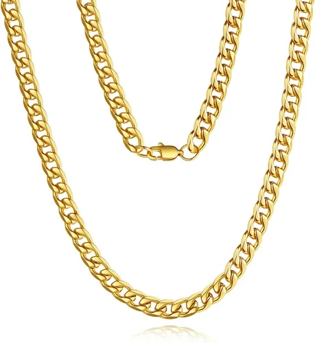 Collar de cadena de eslabones cubanos de acero inoxidable para hombre, chapado en plataoro de 18 quilates, cadenas planas de corte de diamante,