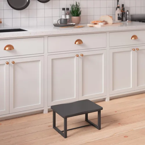 Miniatura 7 de Taburete de madera con 500 libras, taburete de cama ancho para adultos, escalón de madera negra para cocina, dormitorio, sala de estar, baño Blanco