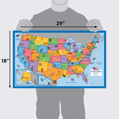 Miniatura 2 de Paquete de 2 – Mapa del mundo y Estados Unidos para niños [ilustrado] – Juego de 2 carteles (laminado, 18 x 29 pulgadas)