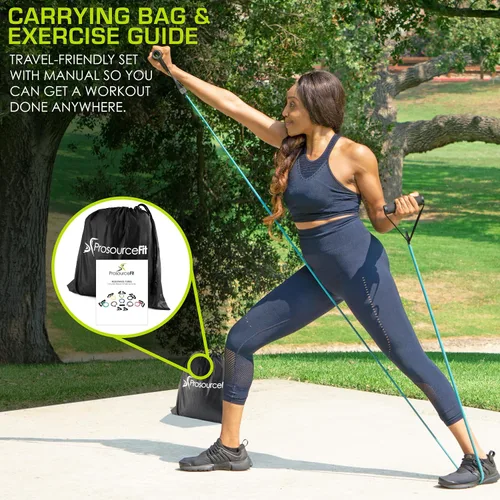 Miniatura 6 de ProsourceFit Single Stackable Resistance Bands with Door Anchor and Exercise Guide, 8-12 LB, Heavy Duty Fitness Tube for Full-Body Exercises and