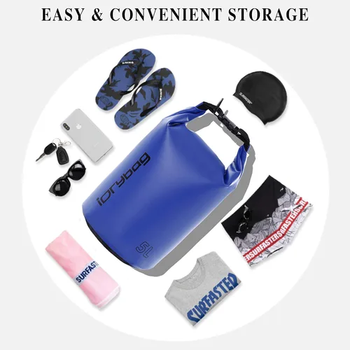 Miniatura 4 de IDRYBAG Bolsa seca para kayak impermeable 2L/5L/10L/15L/20L, pequeña bolsa impermeable para navegación Azul
