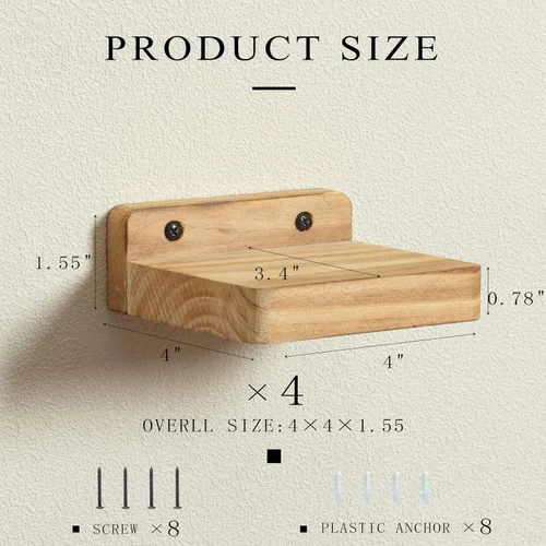 Miniatura 2 de Freezing point Pequeño estante flotante para pared, juego de 4 mini estantes de pared de madera natural de 4 pulgadas, decoración de plantas, negro